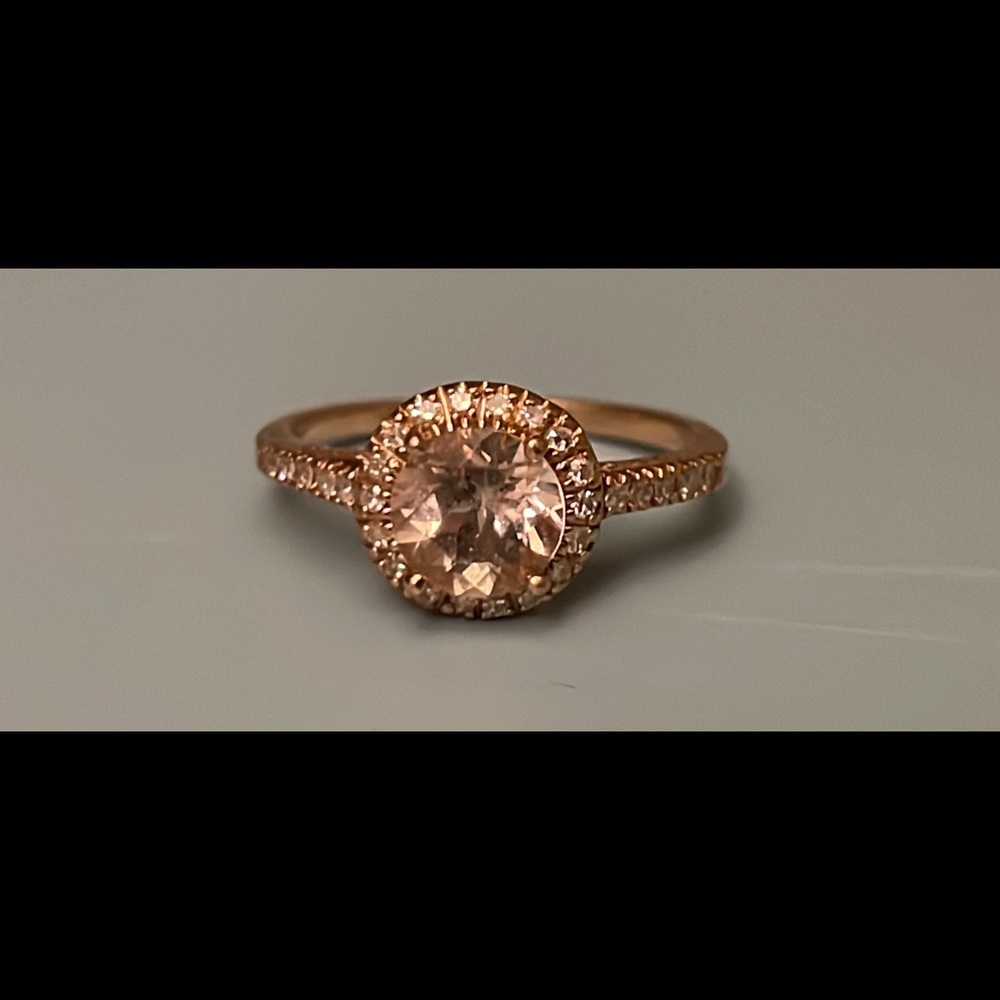Peach morganite and diamond engagement ring